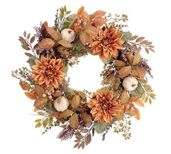 26” Fall Dahlias wreath with pumpkins
