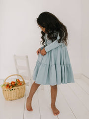 Gwendolyn Ruffle Dress in Dusty Blue | Girls fall Dress