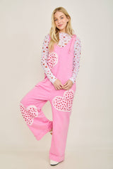 Mineral Washed Valentines Heart patched Jumpsuits