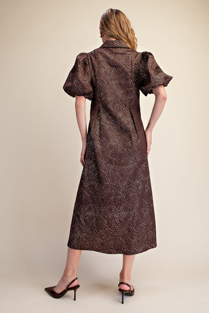 Puff sleeve pleated dress