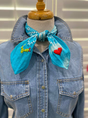 Embroidered Cactus ❤️ Bandana: White