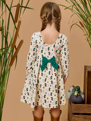 Girls Mallard Marsh Duck Knit Long Sleeve Twirl Dress
