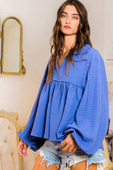 Collared Split Neck Pleating Top