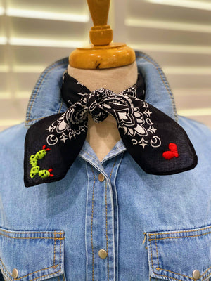 Embroidered Cactus ❤️ Bandana: Red