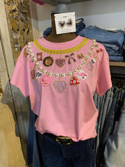 QOS pink Pearl and Chain tee