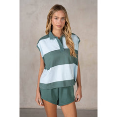 Classic Collared Slouchy Sleeveless Yarn-Dye Stripe Jersey T