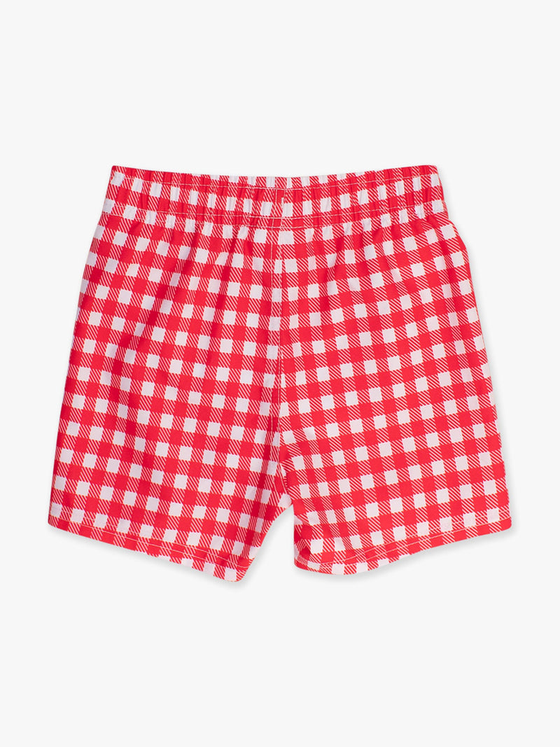 Boys Vintage Red Gingham Swim Trunks