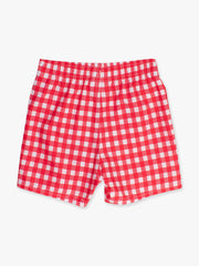 Boys Vintage Red Gingham Swim Trunks