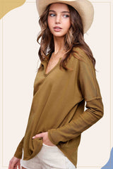 Textured Fabric Contrast Terry Long Sleeve Top