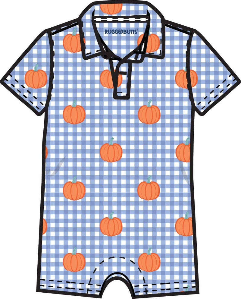 Boys Pumpkin Patch Gingham Knit Short Sleeve Performance Polo Romper