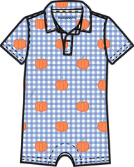 Boys Pumpkin Patch Gingham Knit Short Sleeve Performance Polo Romper