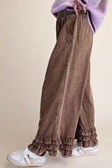 Ruffle bottom Mineral washed pants