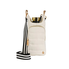 White hydro bag with black and white strap