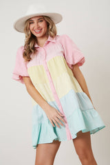 Easter Color Block Button Down Dress