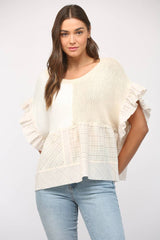 PATCHWORK FLUTTER SLV SWEATER: IVORY