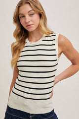 STRIPED MUSCLE KNIT TANK TOP: BLACK STRIPE