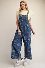 Floral Washed denim overall