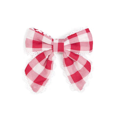 Red Gingham Bow Clip - Kids Hair Bows - Spring Summer