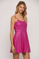 VEGAN LEATHER SCOOP NECK MINI DRESS
