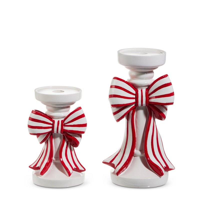 Red and white bow candlesticks