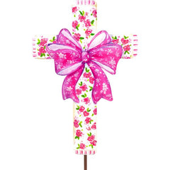 Pink roses on cross with bow