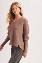 OPEN KNIT DOLMAN SLEEVED V-NECK KNIT SWEATER