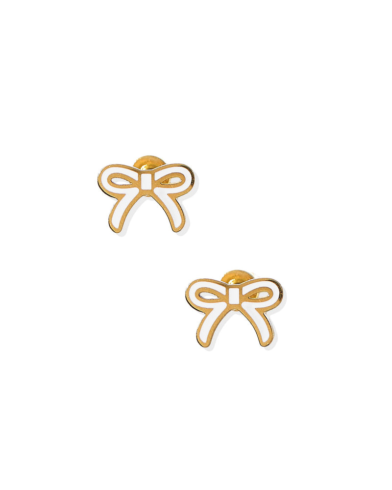 Screwback Stud Earrings - Sadie Bow White