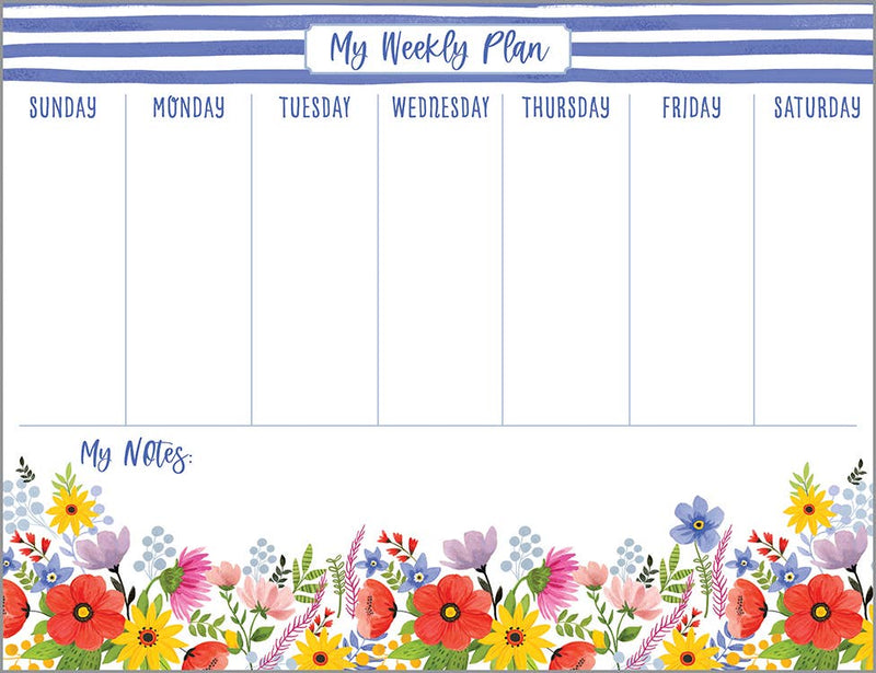 Weekly Planner Pad - Blue Stripes and Flowers