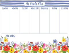 Weekly Planner Pad - Blue Stripes and Flowers