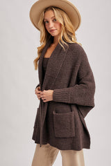OPEN FRONT BLANKET WRAP BOUCLE KNIT SWEATER CARDIGAN- One Size