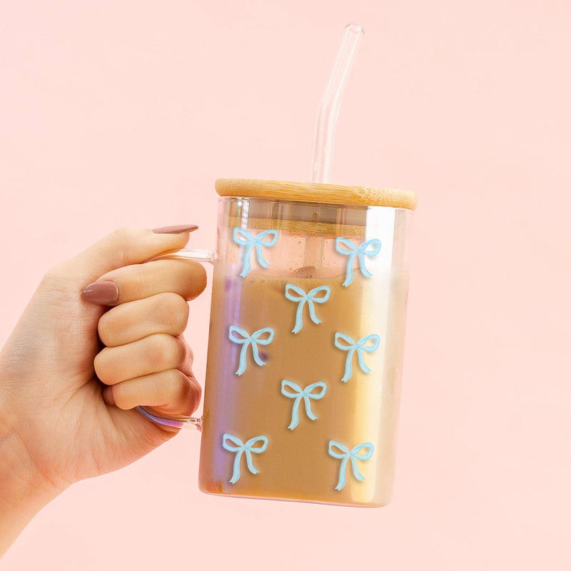 Square Glass Cup-Bows Blue