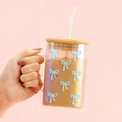 Square Glass Cup-Bows Blue