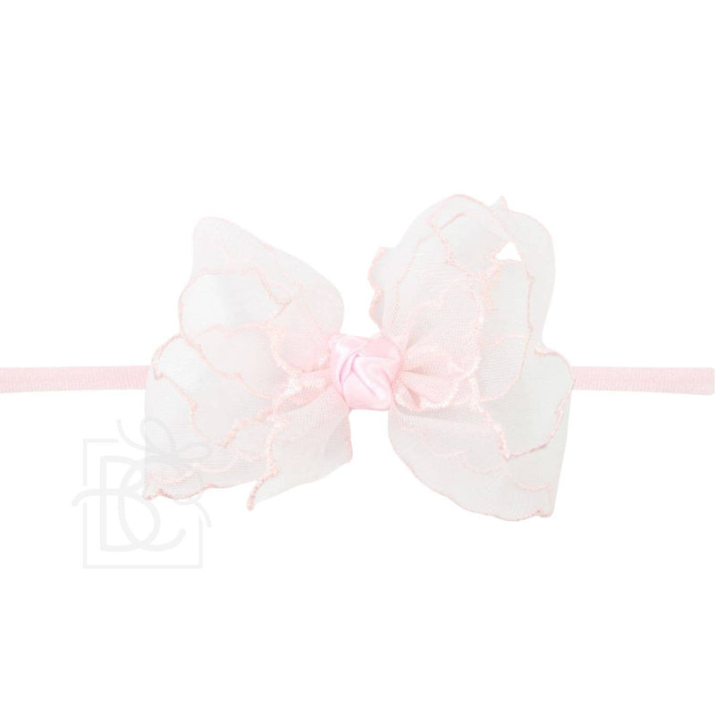 1/4" PANTYHOSE HEADBAND W/ SCALLOPED ORGANZA BOW