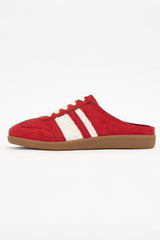SANDRA FUR STRIPE DESIGN BACKLESS MULE COURT SNEAKERS: RED