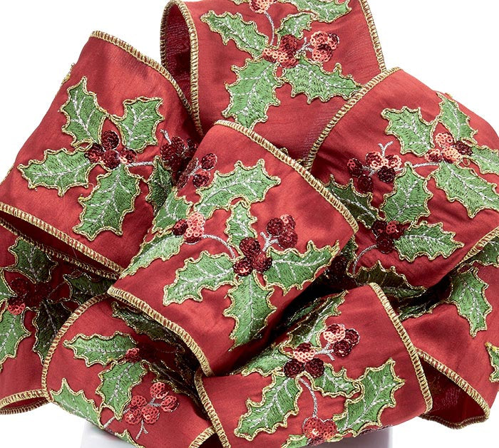 Ribbon 100 holly embroidered ribbon