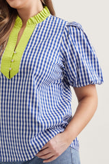 Blue gingham mix top (plus only)