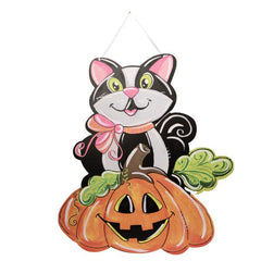 Black cat and Jack O Lantern door hanger