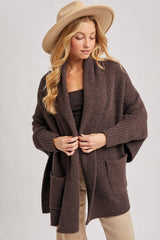 OPEN FRONT BLANKET WRAP BOUCLE KNIT SWEATER CARDIGAN- One Size