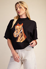 Western horse crew neck sweater