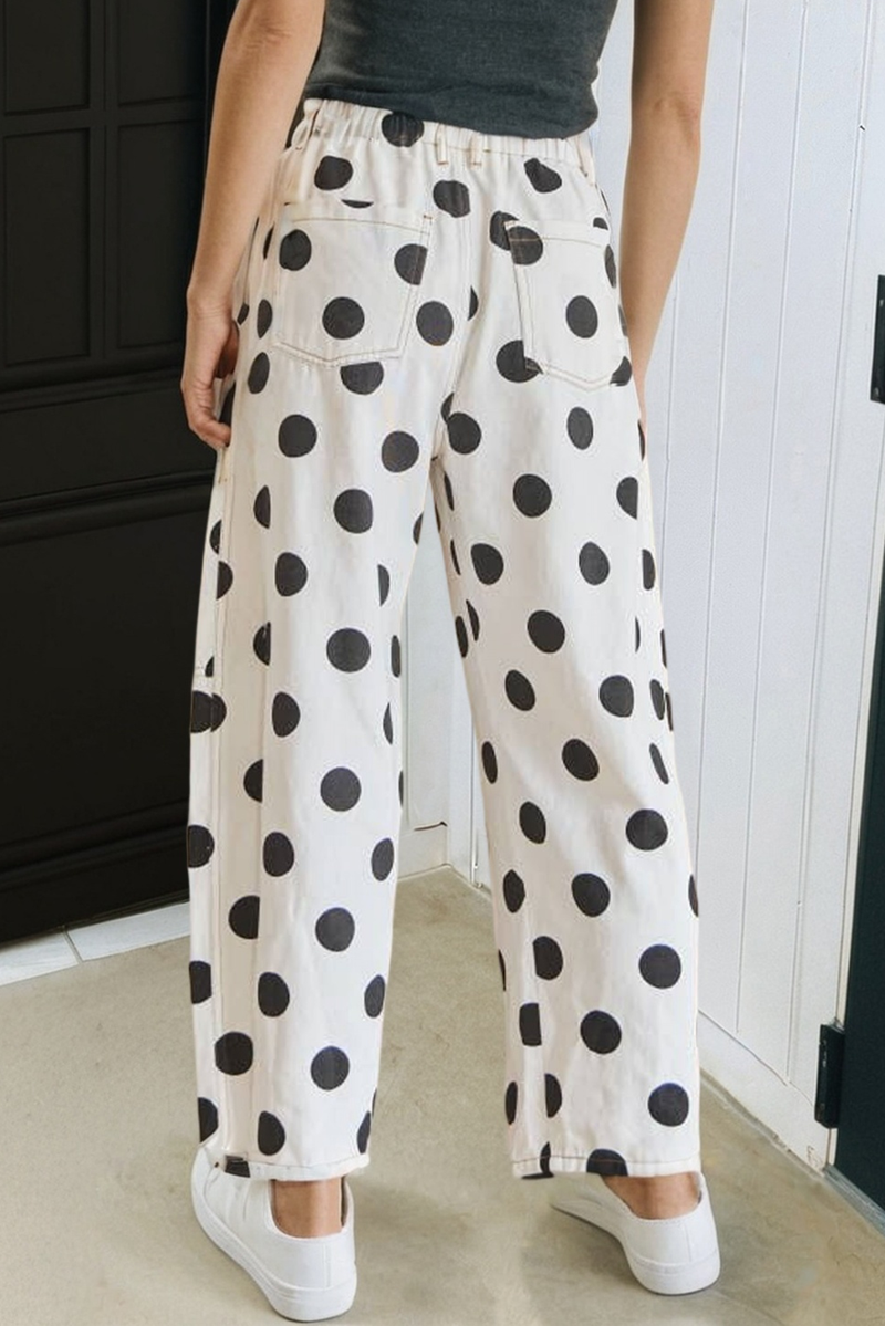 NEW Polka Dot Print Bow Pocketed Denim Pants
