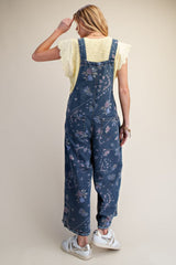 Floral Washed denim overall