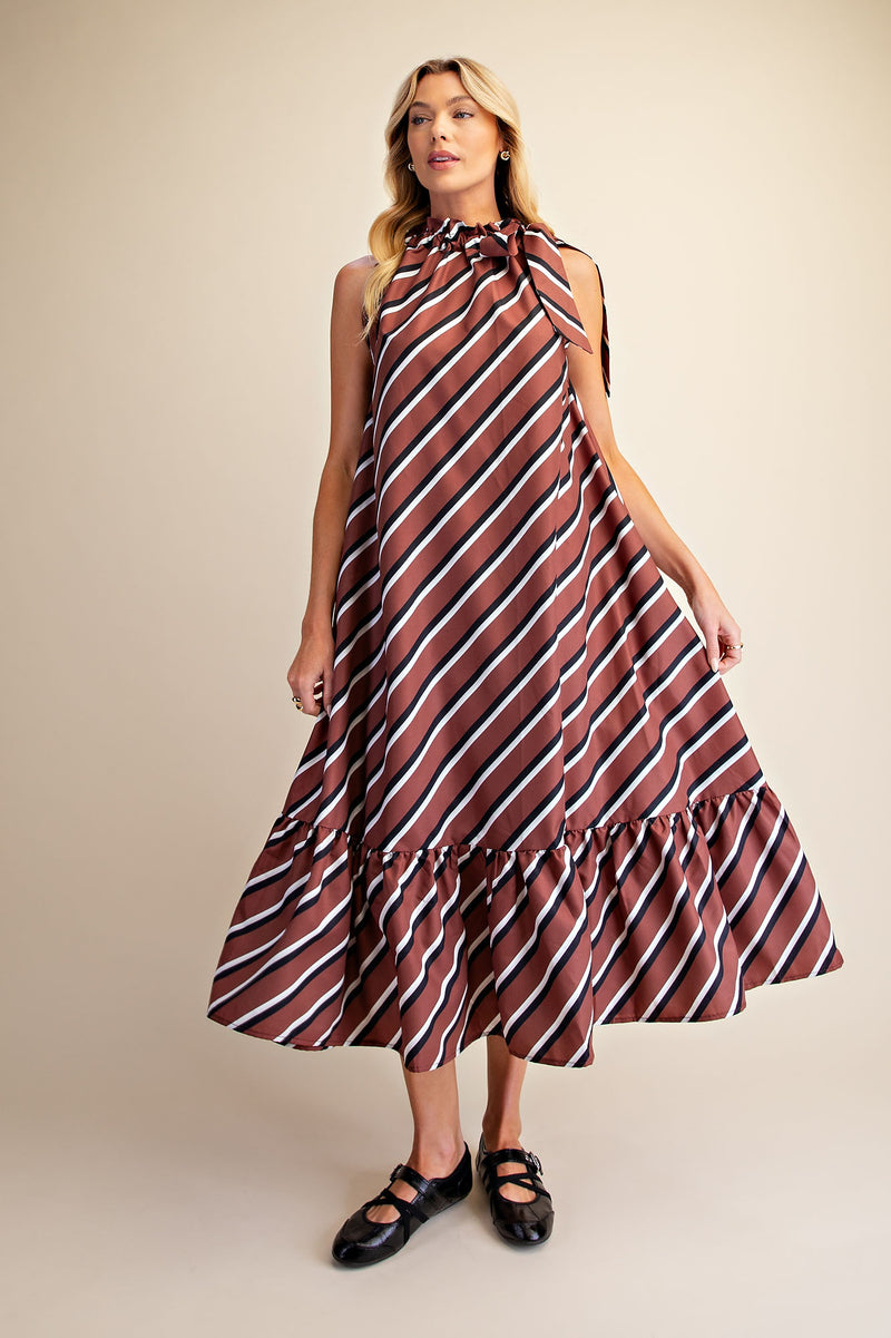 Ruffle tie neck midi dress