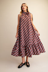 Ruffle tie neck midi dress