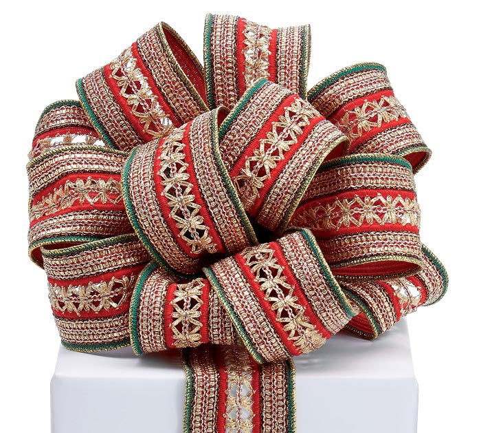 Ribbon #40 red green and gold mix
