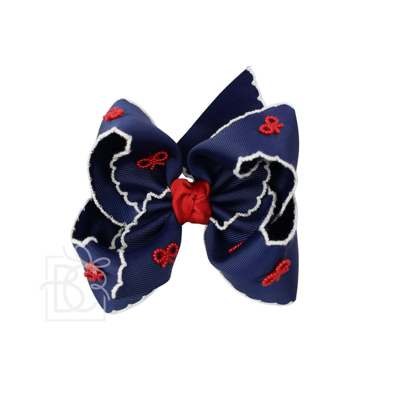 CROCHET EDGE BOW WITH PEARL EMBELLISHED BOWS: 4.5" Large