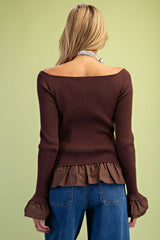 Long sleeve ruffled bottom knit top