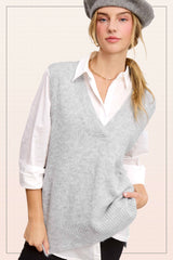 Oversized Soft Knit Sweater Vest with Side Slit