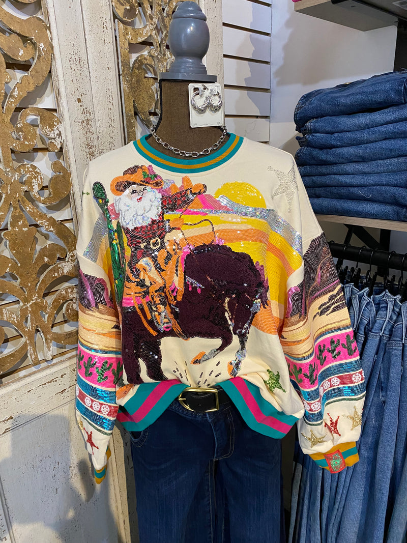 QOS Vintage cowboy santa sweater