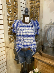 Blue Eyelet top