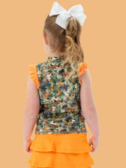 Girls Classic Camo Sleeveless Zip Ruffle Sleeve Active Top